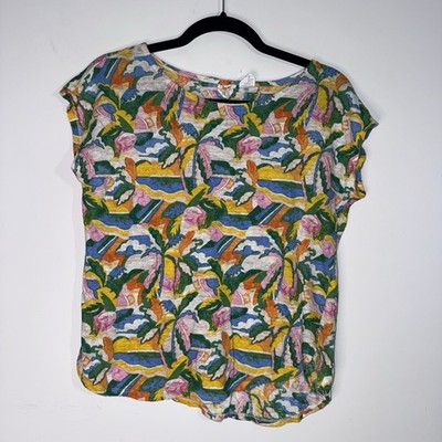 C&C California 100% Linen Tropical Beach Print Top Size Medium