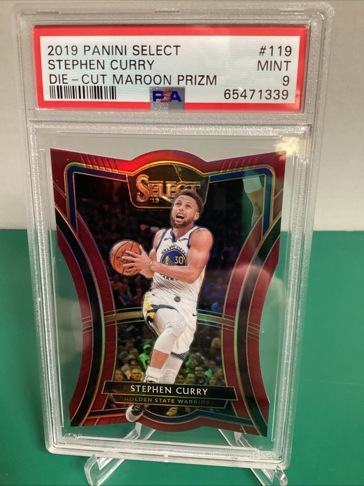 2019 Panini Select Stephen Curry Premier Level Maroon Die Cut Prizm /175 PSA 9