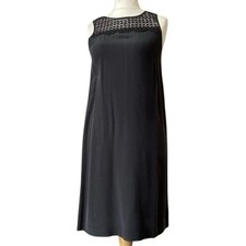 The White Company Womens Crotchet Neckline Silk Black Shift Dress Size Uk 8