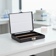 100-Place Microscope Slide Storage Box with Cork Lining and Nickel-Plated Clasp