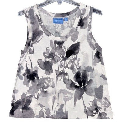 Simply Vera Vera Wang Women's PL Gray White Watercolor Floral Tank Top Chic Boho