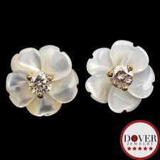 Estate Diamond Mother of Pearl 14K Yellow Gold Flower Jackets Earrings 1.0 Gr NR