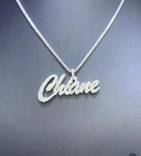 Real Moissanite 2Ct Round Cut Men's Custom Name Pendant 14k White Gold Plated