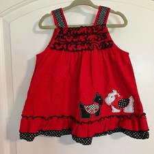 VTG Rare Editions Red Corduroy Jumper w/ Polka Dots, Ruffles Terriers Sz 12m