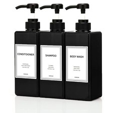 Modern Shampoo and Conditioner Dispenser 21 oz, Pack of 3 Refillable Pump B...