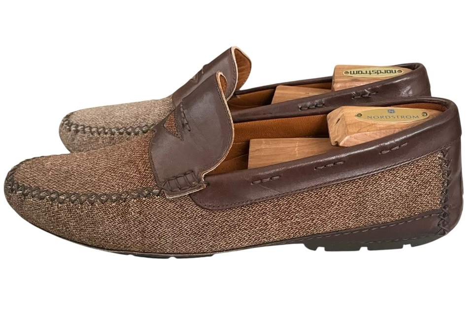 Moreschi 驾驶乐福鞋男式 10 码意大利制造人字形磨砂皮革棕色 — 第 4/4 张图片