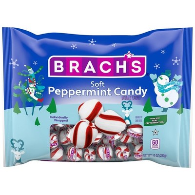 (1) Brach's Soft Peppermint Candy 10oz Bag Christmas Fresh Breath Wrapped