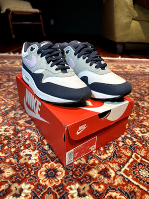 Size 8.5M - Nike Air Max 1 Football Grey Lilac Bloom White Obsidian FD9082 001