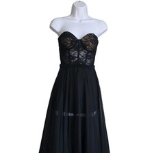 ​La Femme Negro Encaje Bustier Corsé Vestido Tullado Maxi Gótico Oscuro Romance Baile de graduación Talla 0