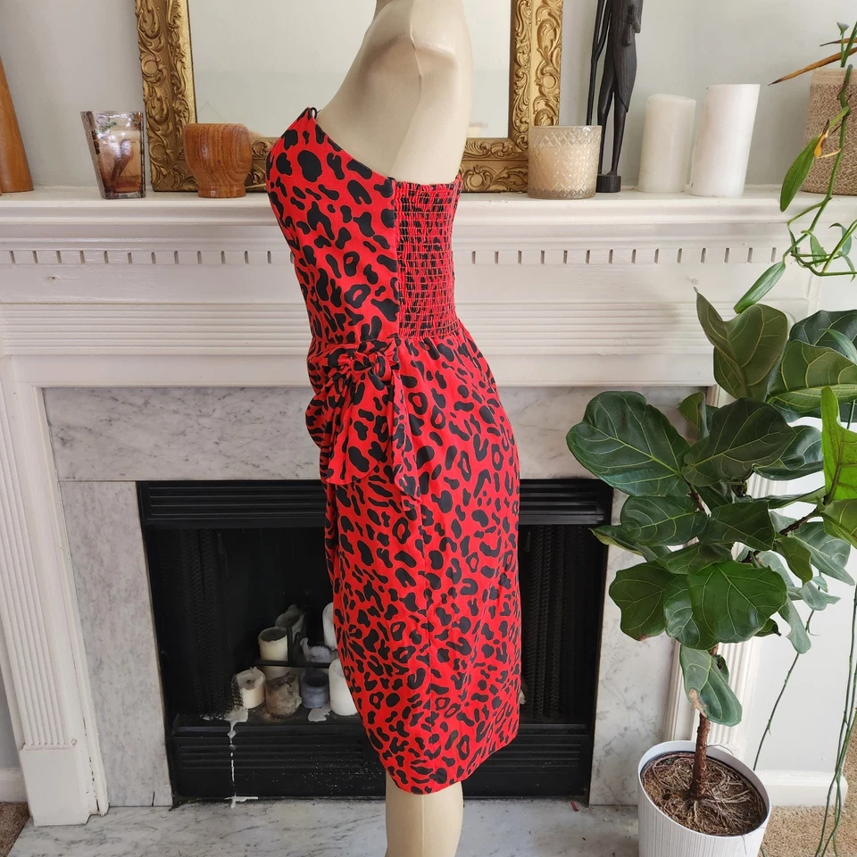 Vestido De Colección Años 80 All That Jazz Rojo Leopardo Talla 11 Sin Tirantes Rockabilly Mob Esposa Foto 4 de 4