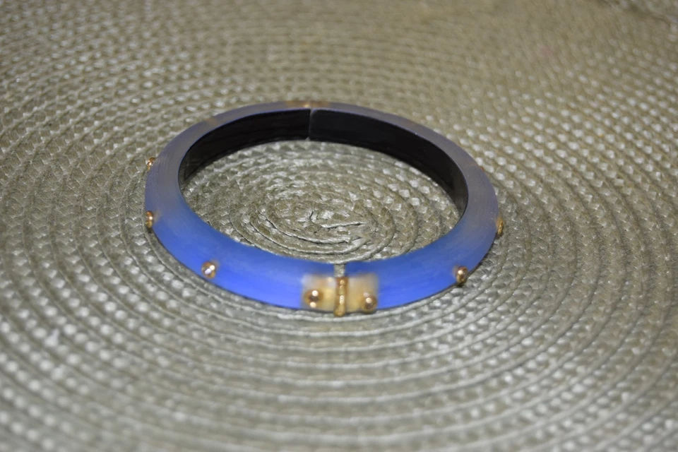 Alexis Bittar Hinged Lucite Bangle Bracelet Aqua Light Blue Gold Plated 2 3/8" - Image 2 of 4