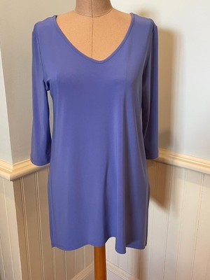 Clara Sun Woo Blue V-Neck 3/4 Sleeve Asymmetrical Hem Tunic Top Size S