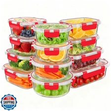 KAMOTA Glass Food Storage Containers, Red Glass Meal Prep Containers, Airtigh