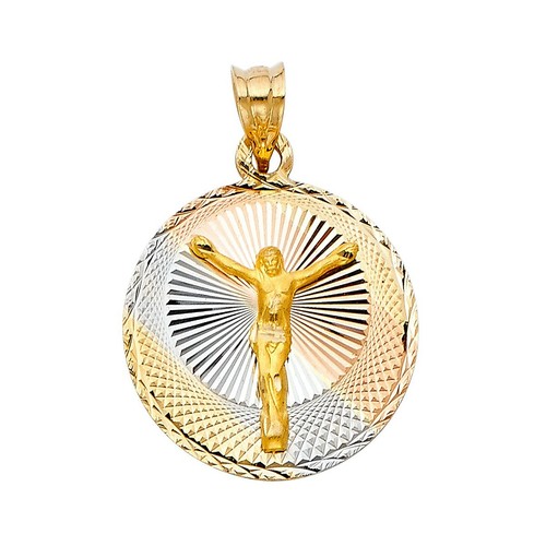 14K Tri Color Gold Diamond Cut Jesus Stamp Religious Pendant For Necklace - 第 1/4 張圖片