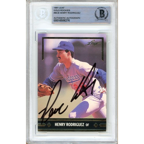 1991 Leaf Gold Rookies #BC8 Henry Rodriguez Signed Card AUTO Beckett LA Dodgers