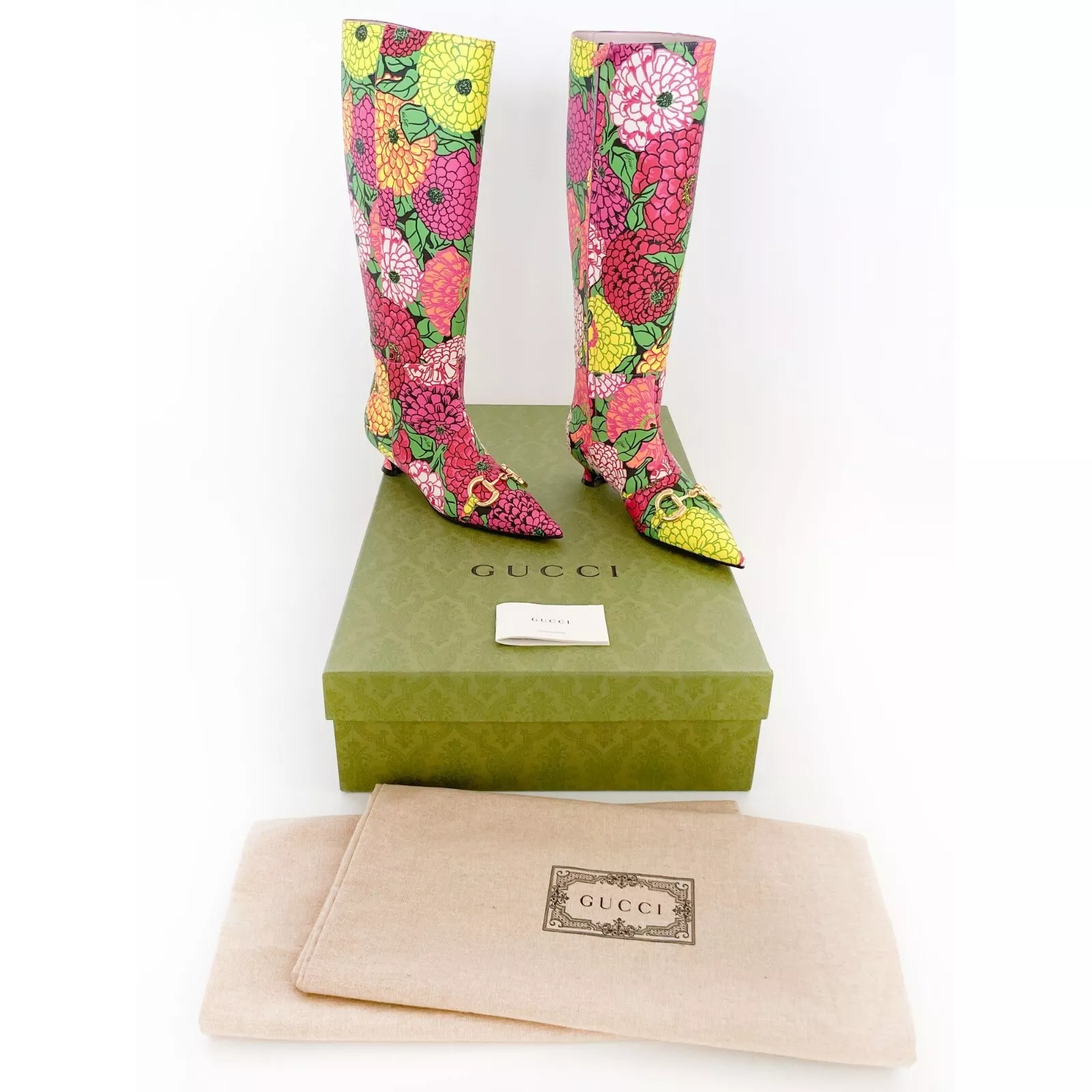 Bottes hautes Gucci Ken Scott Horsebit au genou EU 36,5 US 6,5 rose à fleurs talon chaton