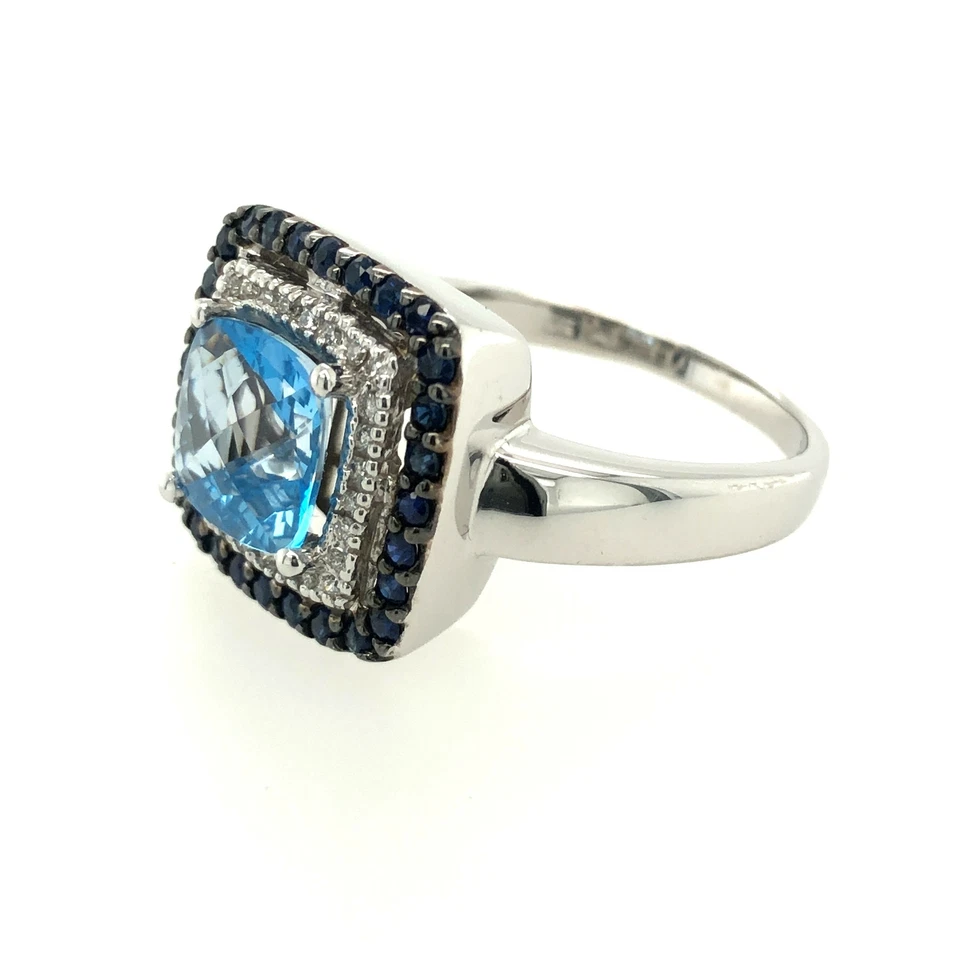Anillo LeVian Oro Blanco 14K Topacio Azul H-I SI2 Diamante 2.75 cts Talla 4.5 Foto 4 de 4