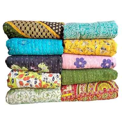 Indian 10 pc Vintage Handmade patchwork Kantha Quilt Throw Blanket Quilt kantha