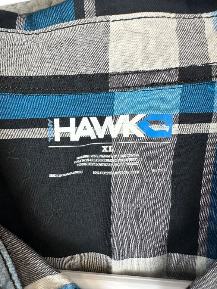 Camisa Tony Hawk Para Hombres Meduim Azul Cuadros Western Manga Larga Abotonada Preppy Foto 4 de 4