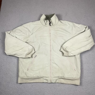 LL Bean Jacket Mens Large Beige Fleece UF43 Lined Thinsulate Coat Casual  L