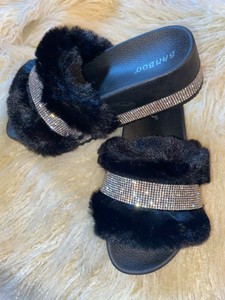 black fuzzy slippers