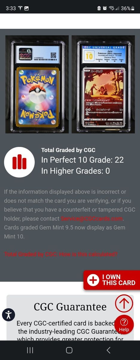 POP 22) CGC 10 PERFECT Jynx 071/068 Incandescent Arcana POP 22) CGC 10 PERFECT Jynx 071/068 Incandescent Arcana