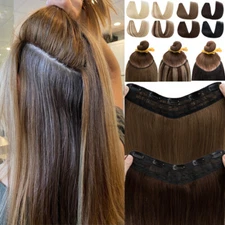 REAL Remy V-shaped Clip In 100% Human Hair Extensions One Piece 3/4 Full Head