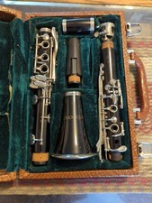 Vintage Monique Black Clarinet With Leather Brown Alligator Carrying Case