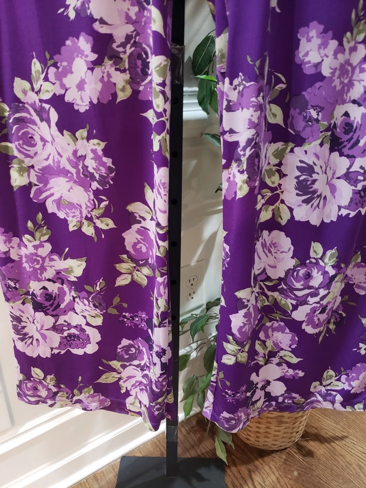 IMAN Womens Purple Floral Polyester Elastic Waist Wide Leg Palazzo Pants Size 2X - Image 4 of 4