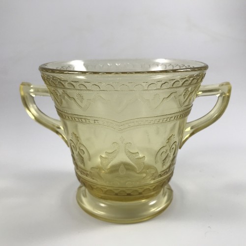 Vintage FEDERAL GLASS "PATRICIAN AMBER" FOOTED OPEN SUGAR 3.5" Etched Design - Picture 1 of 5