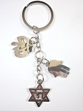 Judaic Charms Mazal Star of David w Chai Hamsa Key Chain Ring
