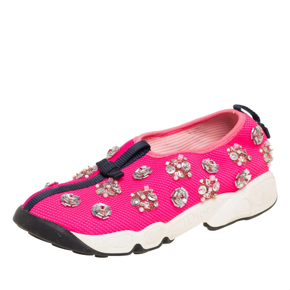 Baskets à enfiler en maille rose Dior Fusion embellies taille 36,5