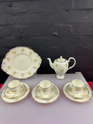 Vintage Salisbury Bone China blau gelb Blumen Bone China Kaffeeservice 11 Teile