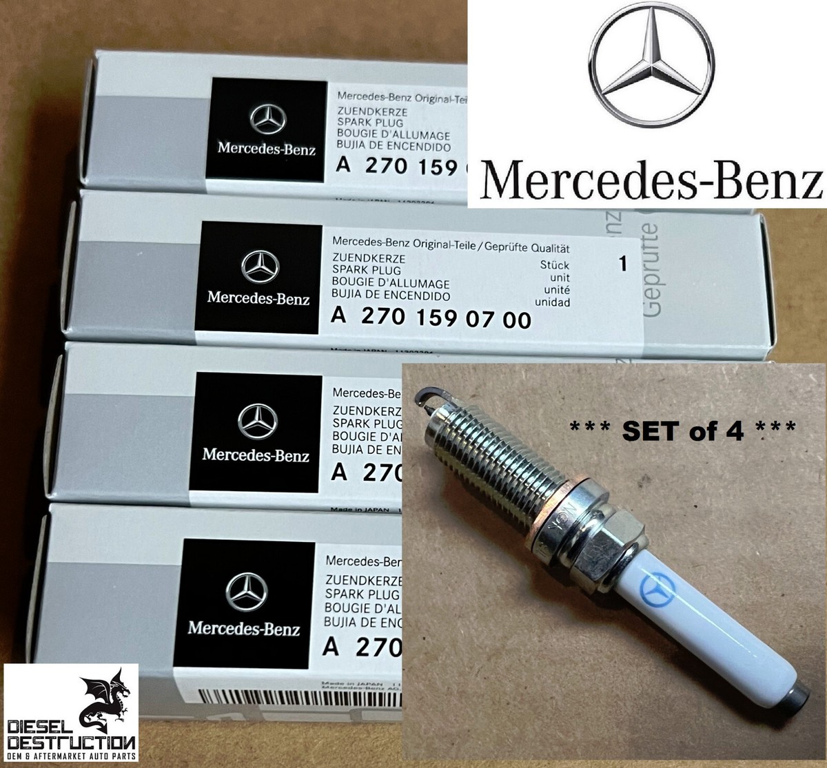 メルセデスベンツ 純正スパークプラグ A 270 159 07 00 4個セット New Genuine OEM Mercedes A 270 159 07 00 - Set of 4 Spark