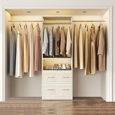 96 inch Walk-in Closet Organizer System with 4 Fabric Drawers and 2 Hanging Rods