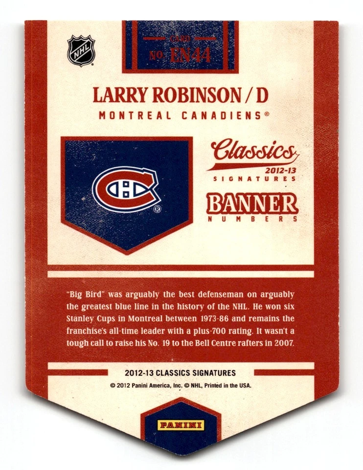 Larry Robinson 2012-13 Panini Classics Signatures Banner Numbers #EN44 Montreal - Image 2 of 2