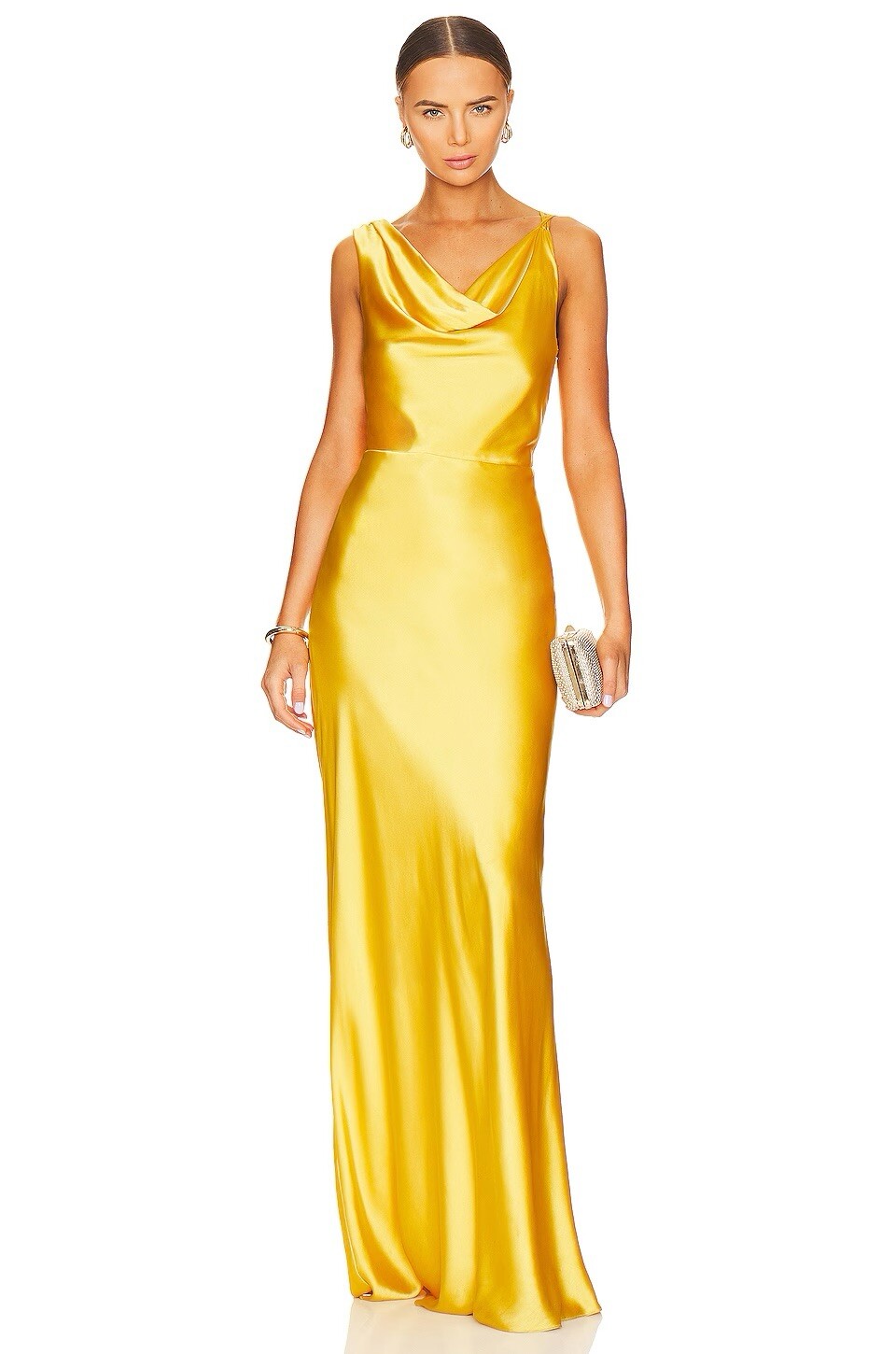 Veronica Beard Women's Yellow Silk Sanderson Cowl Neck Maxi Slip Dress Size 8