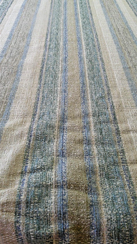 Blue/Cream/Taupe Chenille Stripe High-End Latex Back Railroaded BTY Soft Colors - Image 2 of 4