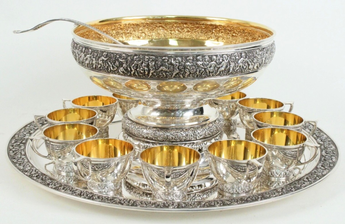 Tiffany & Co. Olympian Sterling Silver 15 Piece Punch Bowl