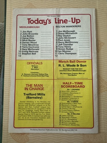1982 Middlesbrough V Bolton Wanderers Soccer/football Programme - Picture 3 of 3