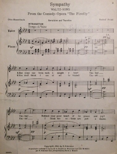Sympathy Waltz Song 1912 Rudolf Friml Otto Hauerbach SheetNoteMusic - Picture 9 of 12