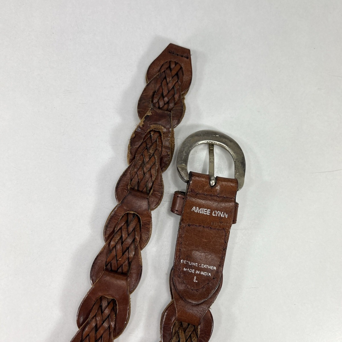 Amiee Lynn Brown Chain Link Braided Genuine Leather Belt  display picture 2
