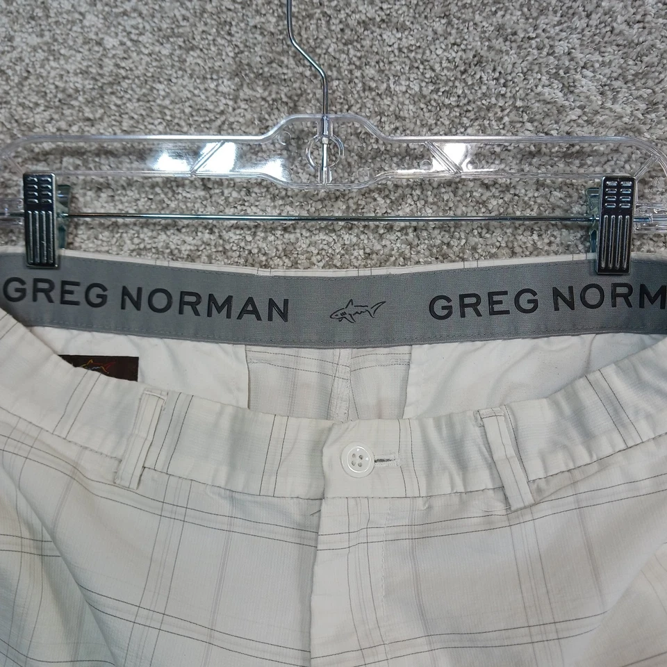Greg Norman For Tasso Elba Shorts Mens 32 White Plaid Golf Flat Front Stretch - Image 4 of 4