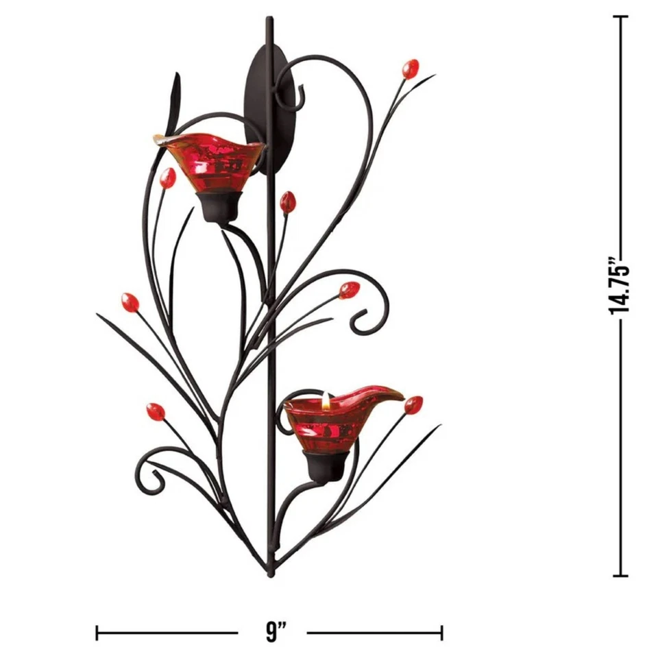 Juego de 2 apliques de montaje en pared con flor de rubí candelabro lámpara linterna decoración del hogar Foto 2 de 4