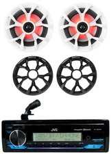 JVC KD-X38MBS 1-Din Marine Stereo Receiver w/Bluetooth/USB 2 6.5" LED Speakers
