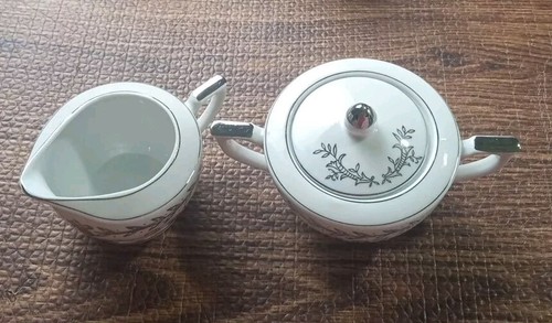 Lefton China Silver 25th Anniversary Cream and Sugar Set Hand-Painted #280 Label