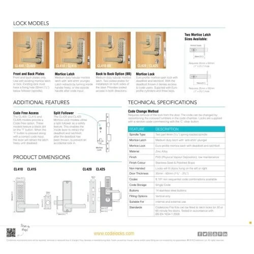 Serratura digitale meccanica | blocco antipanico morto D/Cyl, PVD. PB, CODELOCKS-CL425 - Foto 3 di 4