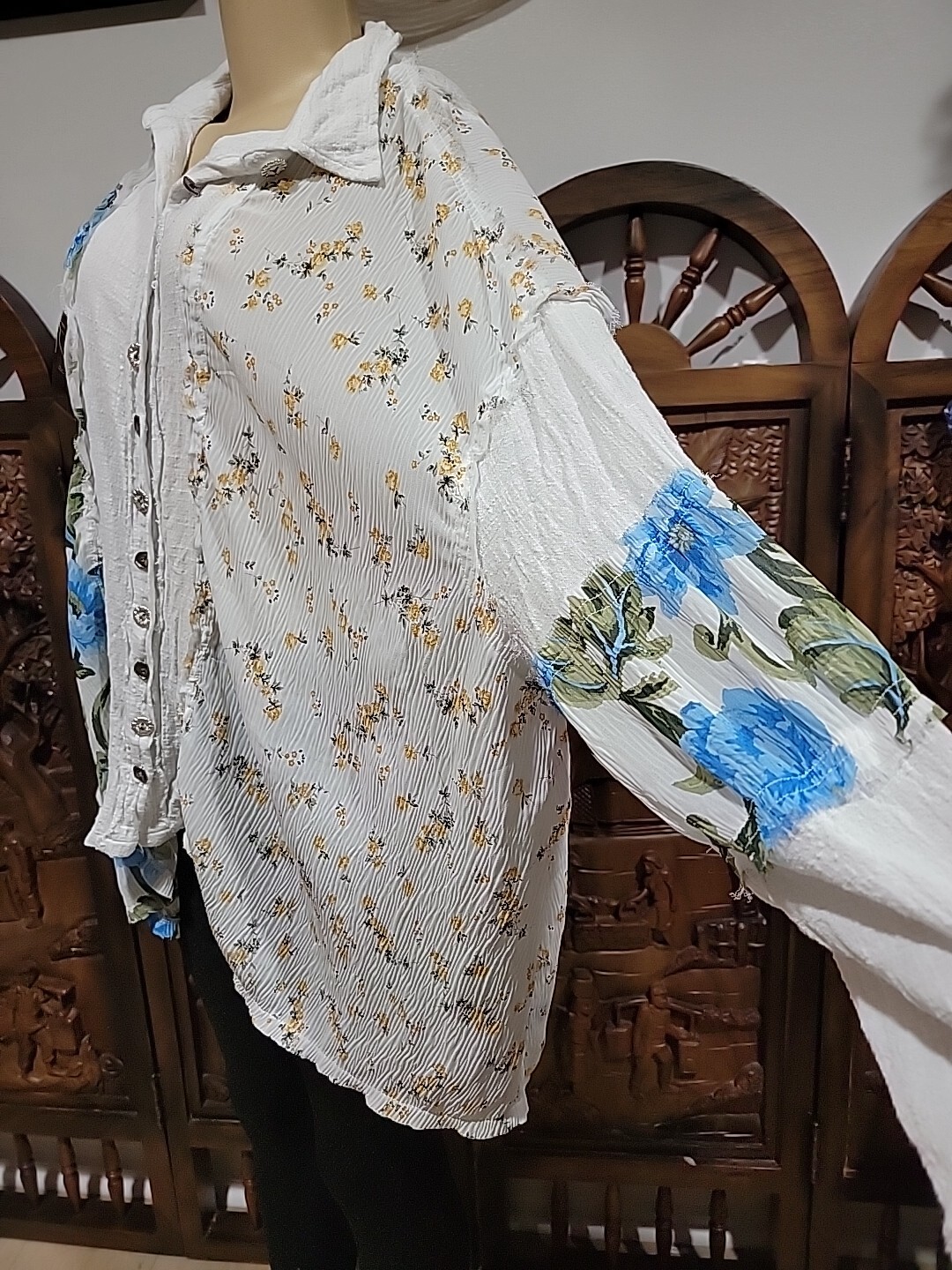 POL Oversized Patchwork Raw Edge Mixed Patterns B… - image 9