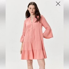 Quince Women 100% Organic Cotton Gauze Long Sleeve Tiered Mini Dress Sz XL Peach