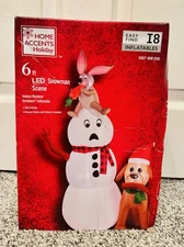 Home Accents Holiday Christmas Snowman Funny Bunny Dog Scene Airblown Inflatable